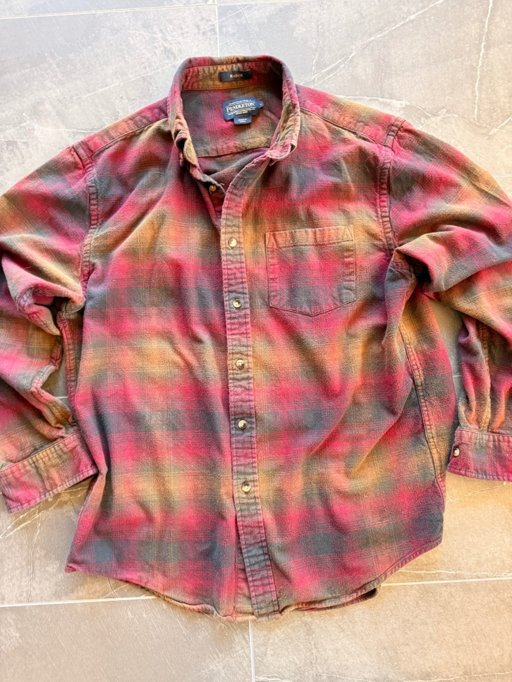 Pendleton Mason Red Tan Plaid Flannel Shirt Men’s M